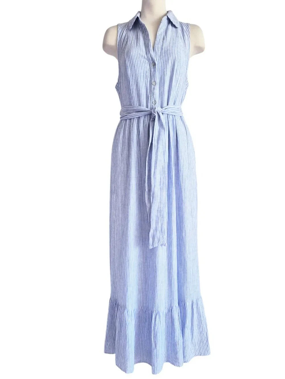 DRAPER JAMES RSVP Button Front Maxi Dress in Sky Blue & White Stripe M - Picture 6 of 15